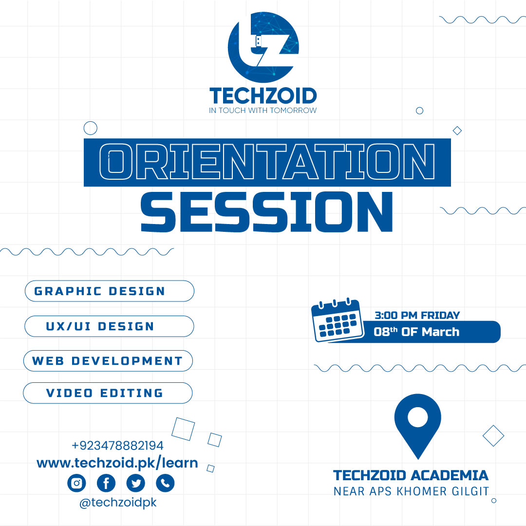 TechzoidPk's tweet image. Unleash Your Digital Potential in 3 Months! 
Techzoid offers 3-month skill courses in Web Development, Graphic Design, UI/UX

Design, and Video Editing.  
Level up your career and join us for the orientation day:
8th of March 2024

#TechEducation #LearnWithTechzoid #Techzoid