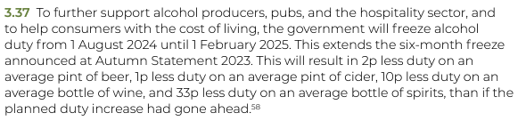 Today's budget includes a freeze on alcohol duties until February 2025, on the grounds of supporting pubs and the hospitality sector. Here's a thread of reasons why this is daft: