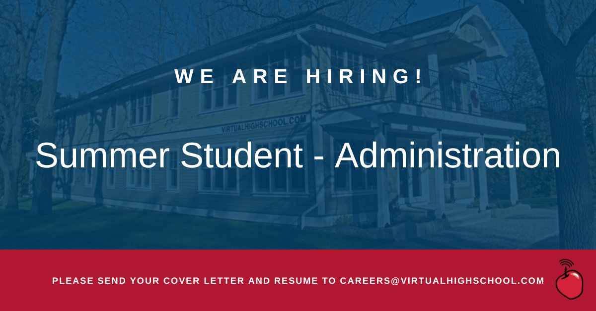 We're hiring! Virtual High School is looking for a post-secondary student to join our Administration team full time from May to August. 

For the full job description and how to apply:
virtualhighschool.com/careers/summer…