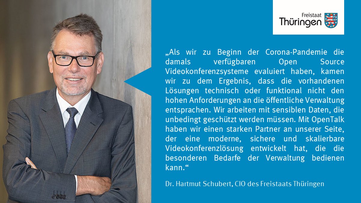 1/2
✨Digitale Souveränität dank sicherer Open Source-Lösung.✨
Landesverwaltung TH setzt auf #OpenTalk für Videokonferenzen.
Damit steht ab sofort eine digital souveräne Videokonferenzlösung für die Landesverwaltung &amp; Kommunen des Freistaats zur Verfügung. <a href="/OpenTalkMeeting/">OpenTalk</a>