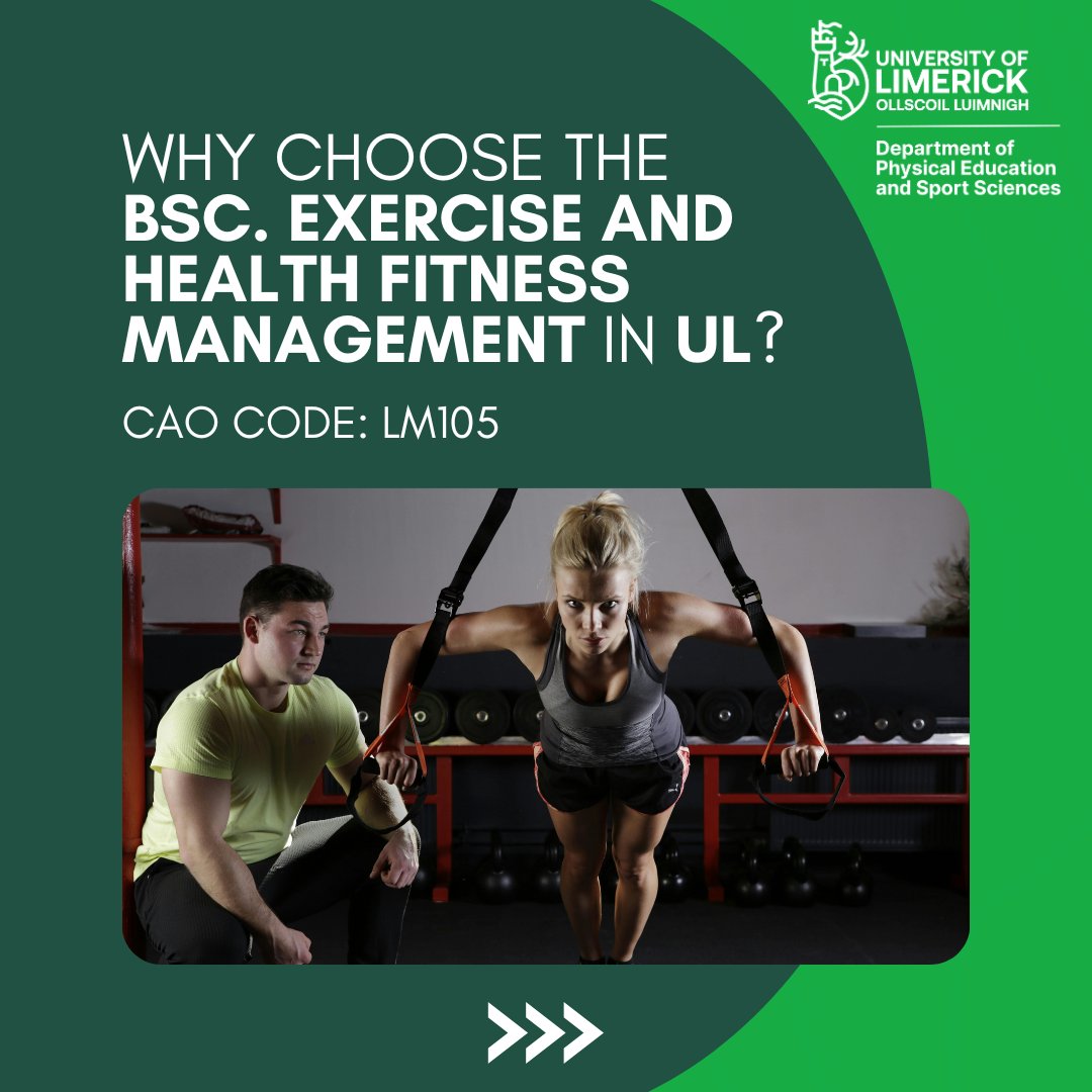 📢 It’s not too late to change your CAO choice! 
 
📅 Late applications are open until 1st May. 
 
Preparing your 'change of mind' submission and considering the BSc. Exercise &amp; Health Fitness Management UL as your 1st choice? 

See what this programme has to offer ⬇️