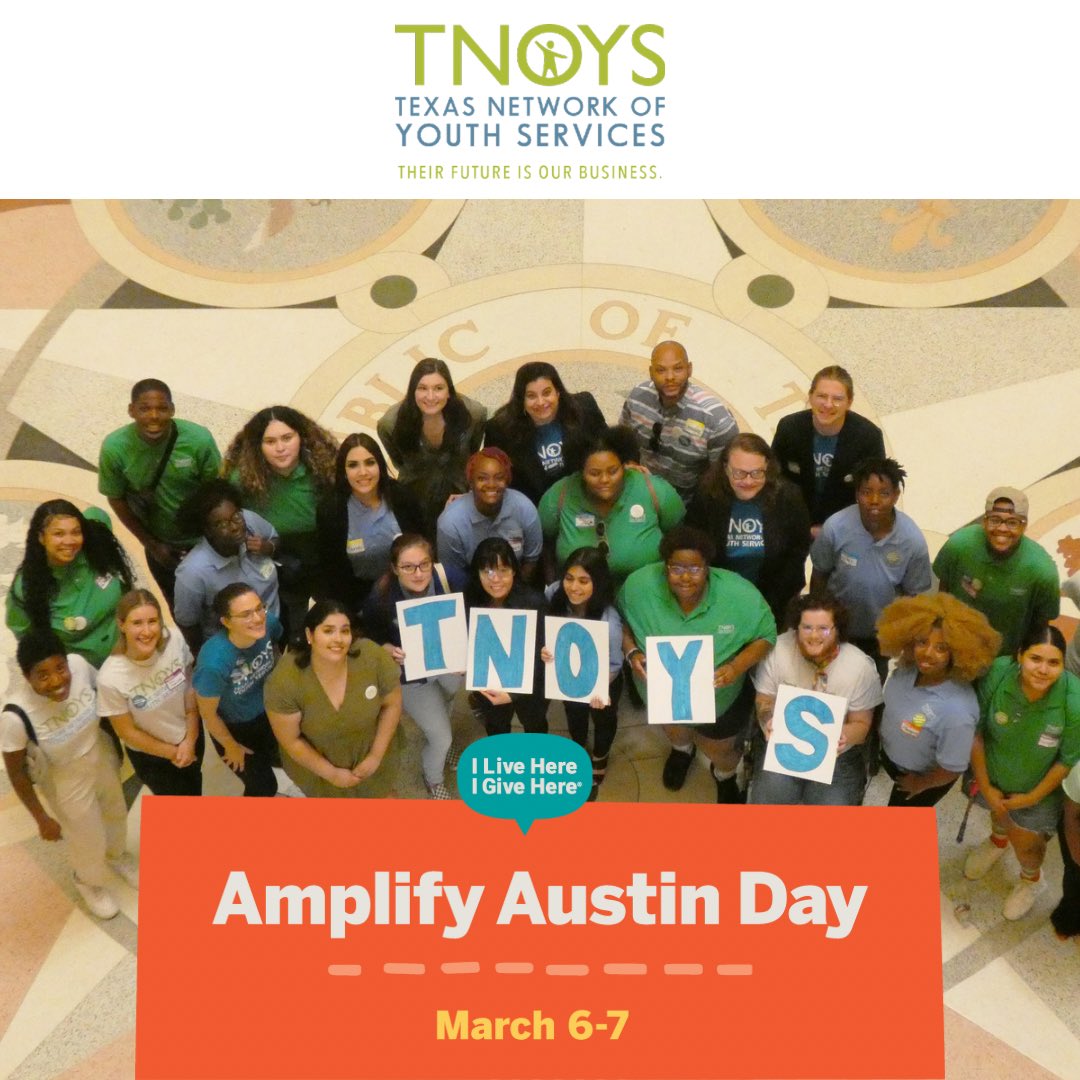 The moment has finally arrived! March 6-7 is #AmplifyAustinDay, the biggest giving event in Central Texas. Show your support for TNOYS and the youth and young adults we serve by contributing to our donation goals: amplifyatx.org/organizations/…
