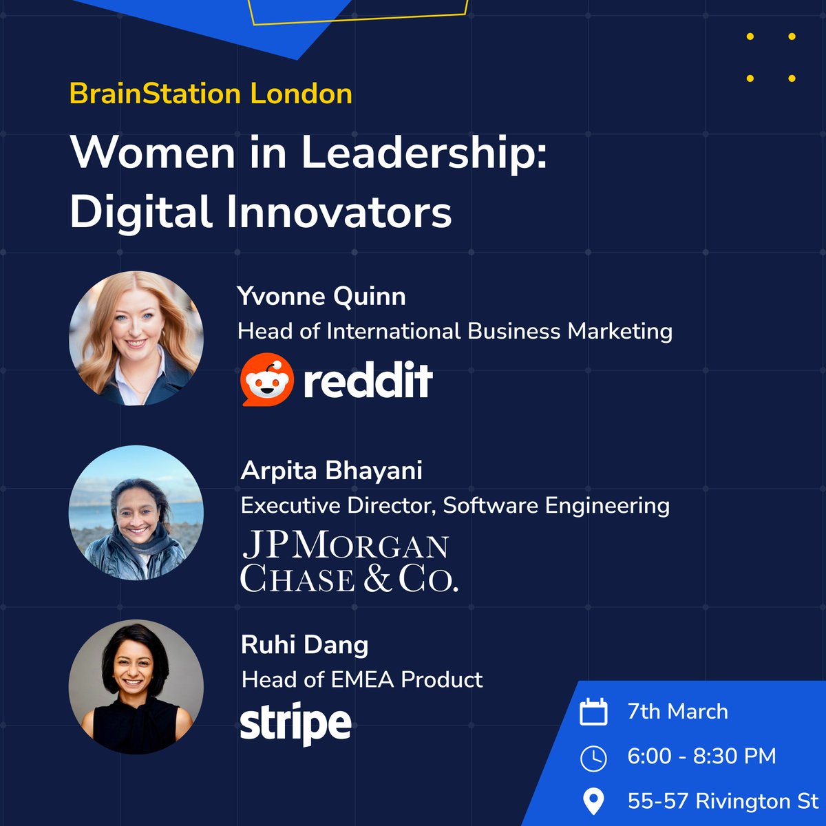 In celebration of #InternationalWomensDay , our friends <a href="/BrainStation/">BrainStation</a> are hosting a great panel with leaders from Stripe, JP Morgan and Reddit!

7th March from 6:00 - 8:30pm
£10 per ticket with all proceeds going to Stemettes: brainstation.io/event/internat…