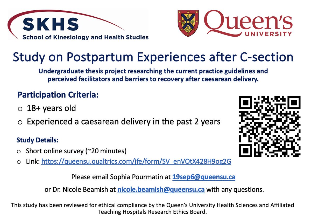 Have you recently had a c-section? Please consider completing this research survey exploring your post-operative care experience.
queensu.qualtrics.com/jfe/form/SV_en…