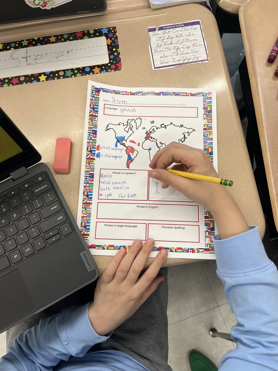 Researching languages that reflect our heritage to celebrate Foreign Language Week! 
<a href="/scotto_educator/">Ms. Scotto</a> will help students record FlipGrid videos speaking in their languages during library. I can’t wait to watch them! 🌎😍