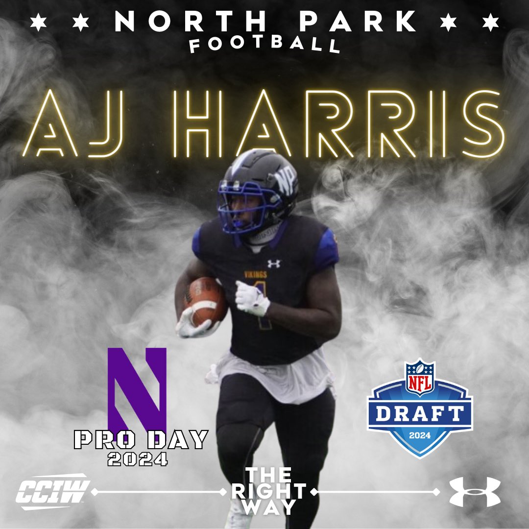 North Park Football (@npufootball) on Twitter photo Good luck to AJ Harris <a href="/AJ1Harris/">AJ Harris</a> as he competes today at the Northwestern Pro Day!
Show up! Go 1-0!
#TheRightWay
@NPU <a href="/VikingsNPU/">North Park Vikings</a> <a href="/CoachRook/">Kyle Rooker</a> Good luck to AJ Harris <a href="/AJ1Harris/">AJ Harris</a> as he competes today at the Northwestern Pro Day!
Show up! Go 1-0!
#TheRightWay
@NPU <a href="/VikingsNPU/">North Park Vikings</a> <a href="/CoachRook/">Kyle Rooker</a>