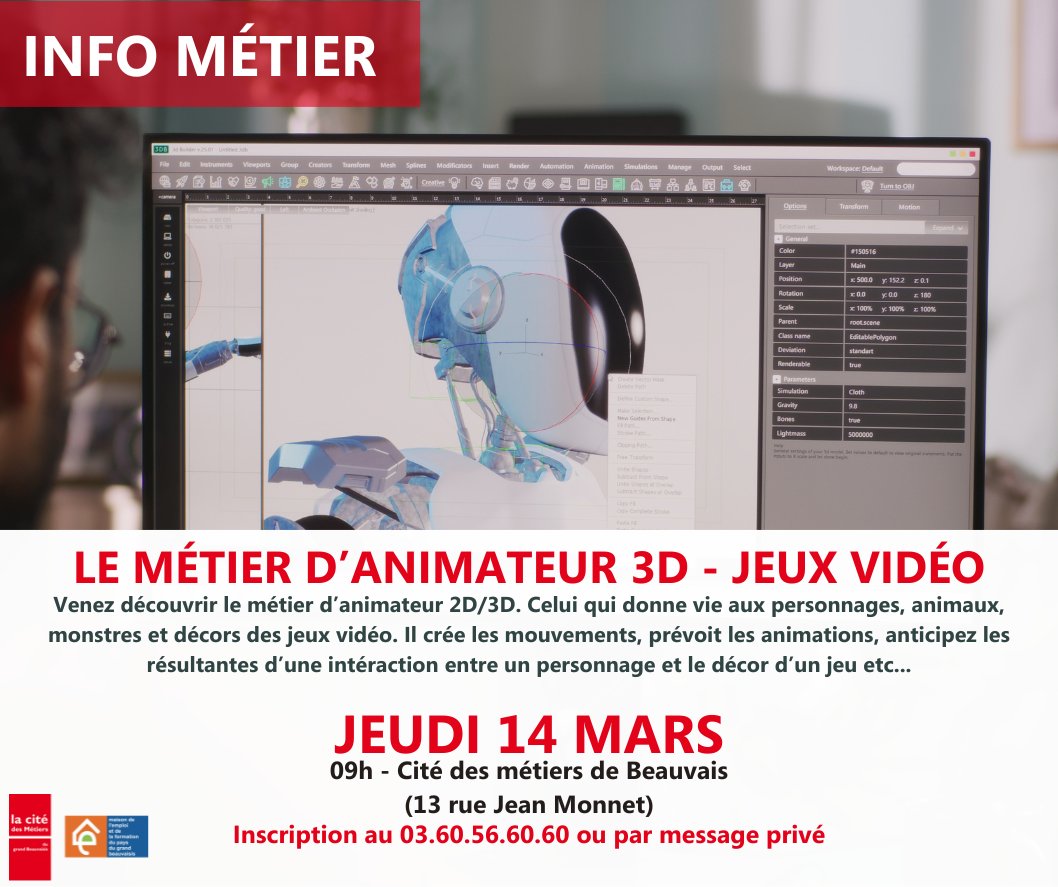 CDMjeunes_Bvs's tweet photo. Vous êtes passionné par l’animation 3D, les jeux vidéo ou vous souhaitez en apprendre davantage ?
Ne manquez pas notre événement spécial dédié au métier !

N’hésitez plus et inscrivez-vous ! https://t.co/1bGiI2wk39