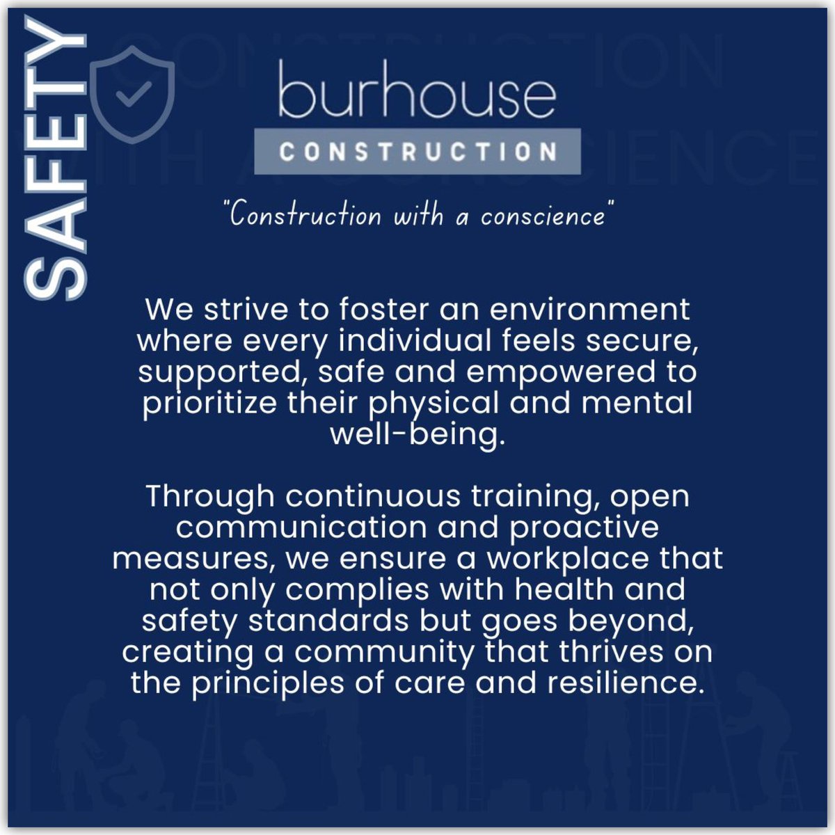 1/2 We strive to foster an environment where every individual feels secure, supported, safe and empowered to prioritize their physical and mental well-being. 

#BurhouseConstruction 
#ConstructionWithAConscience 

#EthicalPractices #Transparency #BuildingExcellence