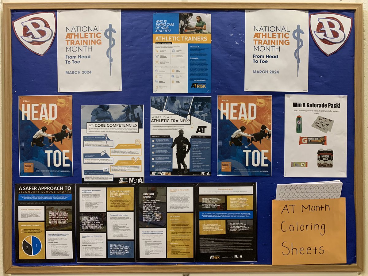 BHSRedDevils_AT's tweet image. Did you know March is National Athletic Training Month?!?! Stop by and check out our informational board and color or design your own AT logo for a chance to win a hydration and recovery pack! Winner picked 3/29! @BHSRedDevils