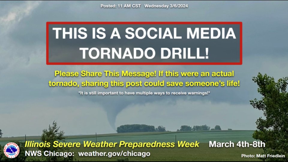 NWSChicago's tweet image. OK, here we go! Here's the #TORNADO DRILL MESSAGE! Please repost! If this were a real tornado, where would you take cover right now? #SeverePrep#ILwx