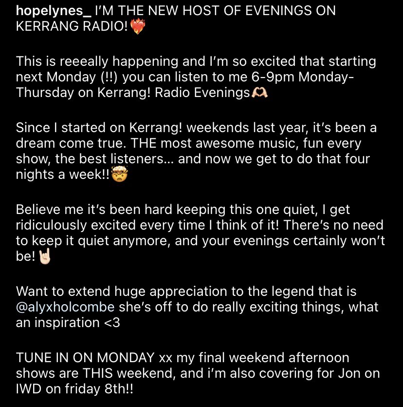 NEWS🫶🏻❤️‍🔥 i’m the new host of <a href="/KerrangRadio/">Kerrang! Radio</a> evenings starting next week!