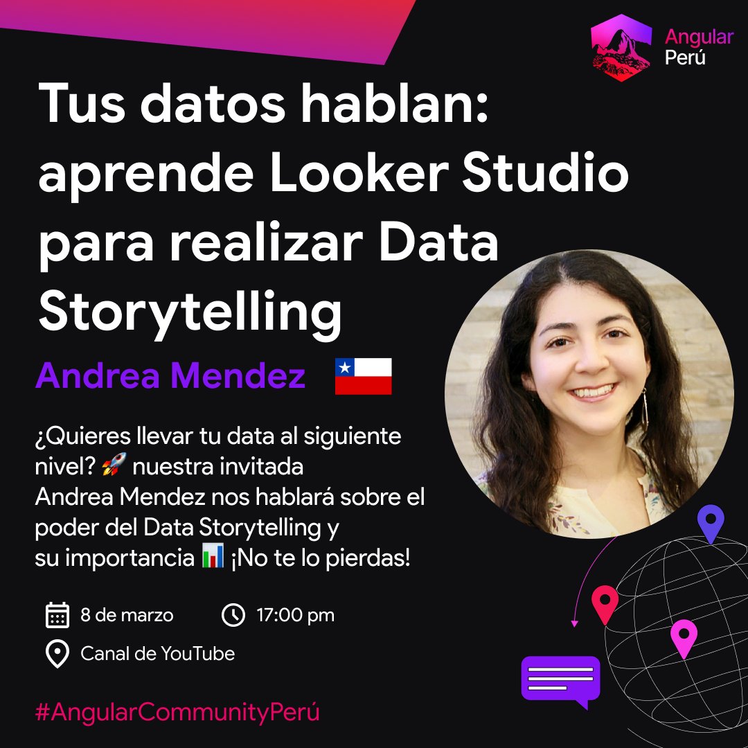AngularPeruNG's tweet photo. ¿Quieres sacarle el máximo provecho a tu data? 🚀

Andrea Méndez de @GDGValparaiso  nos hablará sobre Data Storytelling y como generar historias atractivas a través de la transformación de datos en narrativas visuales 📊
https://t.co/Ezy6p66BbY https://t.co/mqsy2Ar5Yv