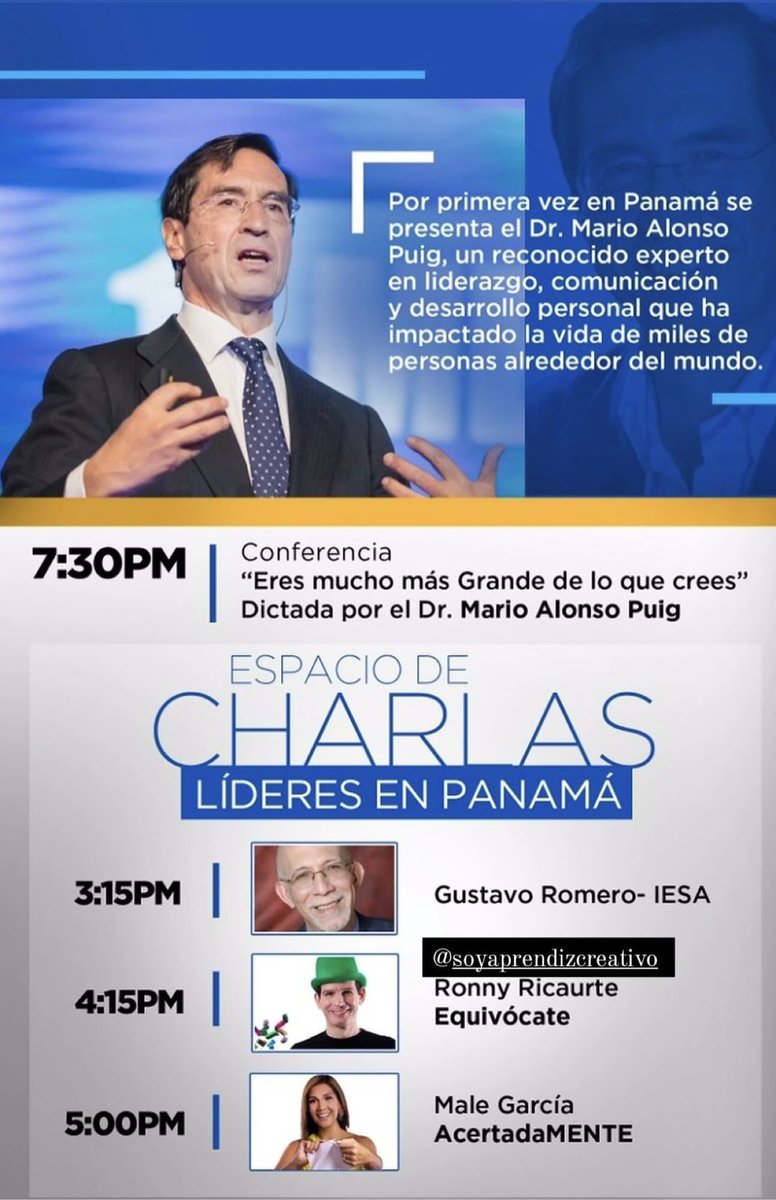 ronnyrt's tweet photo. En el marco de la conferencia "Creer es Crear" de @MarioAlonsoPuig en Panamá, estaré agitando y descuadrando mentes con mi conferencia #Equivócate https://t.co/Rj4erFy6Gm