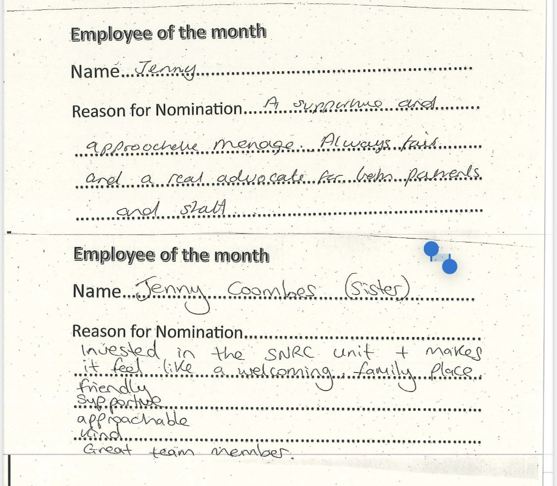 Theres no better morale booster after a tough week than being voted employee of the month for SNRC. 🥰 I am so proud of our team and grateful every day to work in such an amazing place. Xx