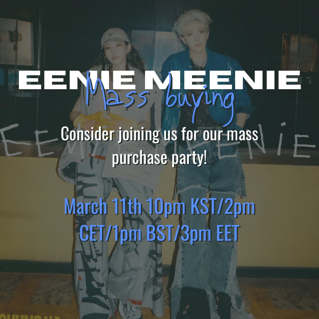 [ITUNES MASS PURCHASE OF CHUNG HA | 'EENIE MEENIE (Feat. HONGJOONG (ATEEZ))']📢 Let's chart Eenie Meenie on itunes!🔥 ⏰️11.03. 10PM KST/2PM CET/1PM BST/3PM EET #CHUNGHAxHONGJOONG #CHUNGHA #청하 #HONGJOONG #홍중 #EENIE_MEENIE @ATEEZofficial @CH_CHUN9HA