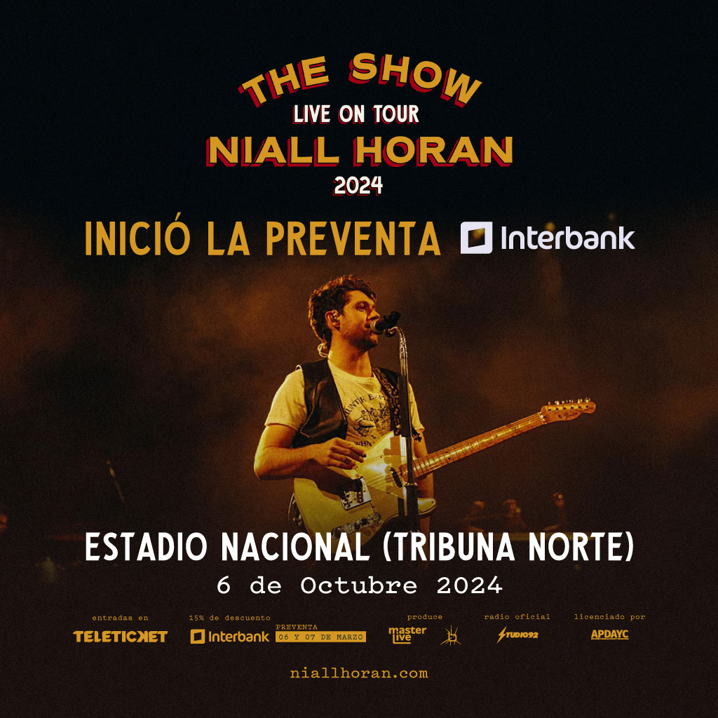 ¡Inició la preventa! 📣🤩 Sé parte del The Show Live on tour 2024 en el Estadio Nacional 🏟✨ y disfruta de Niall por primera vez en Perú 🎤 🚨 Aprovecha la preventa Interbank para un descuento exclusivo en tus entradas 🚨 🎫 Entradas por nuestra web 💻👉tinyurl.com/45wxr3br