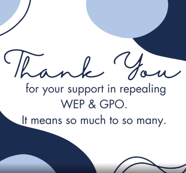 @SenSchumer Your support of #S597 on behalf of hard-working public servants means so much to so many. WEP/GPO have unfairly penalized us for too long & it is time to repeal these archaic formulas & restore fairness. We look forward to your continued support & advocacy!