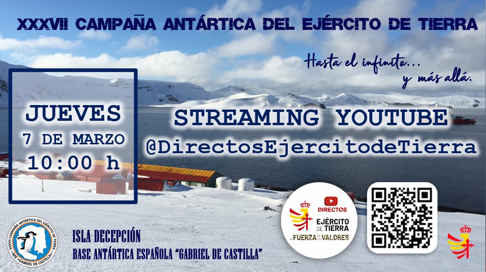 ¡Recordad! Mañana directo en YouTube, primer streaming desde la Antártida. Desde las 10h, hablaremos de la #IslaDecepcion, los proyectos científicos y la misión del Ejército. Al finalizar la presentación responderemos a vuestras preguntas en el chat.

youtube.com/watch?v=HyEBI6…