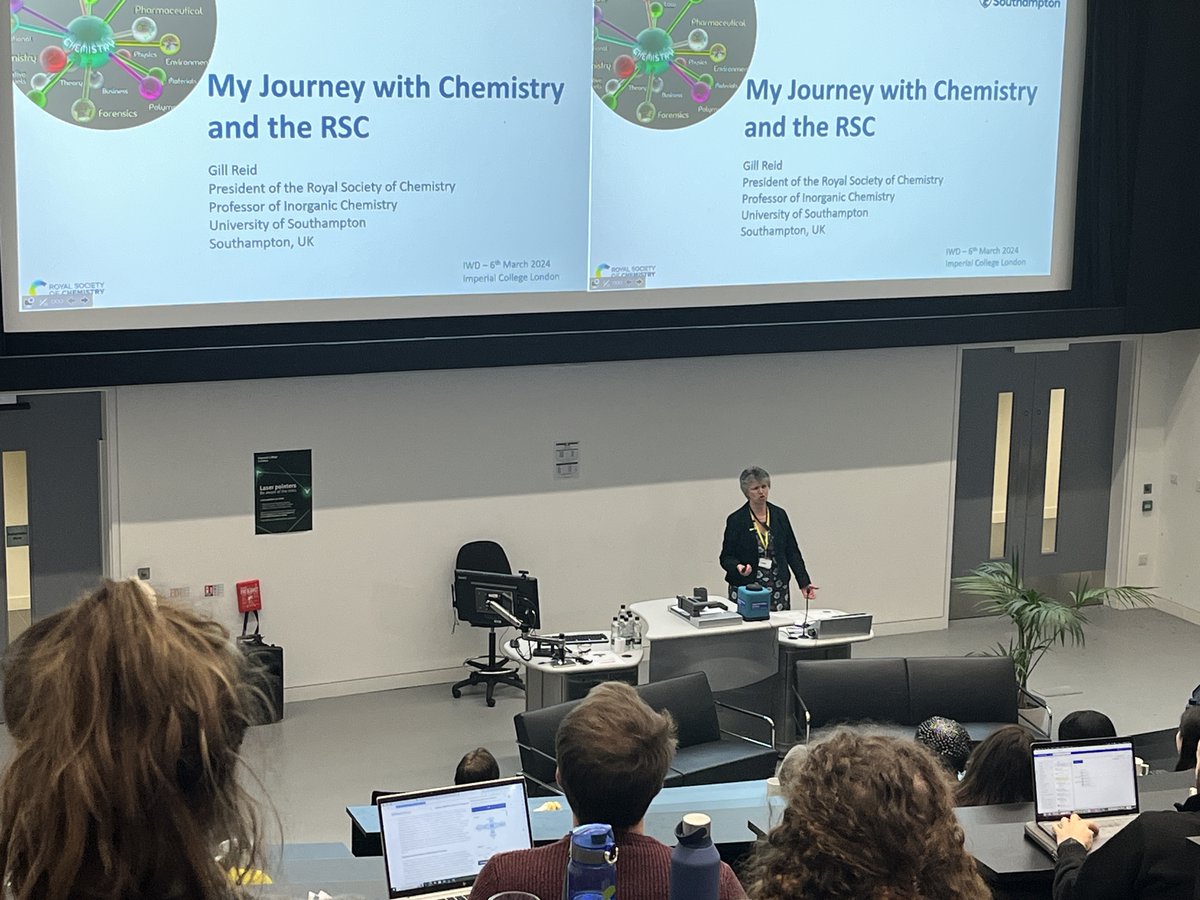 Welcome to Professor Gill Reid – President of @RoySocChem. We are excited to hear about her journey as a chemist! #iCHEM #IWD2024 @impchemistry