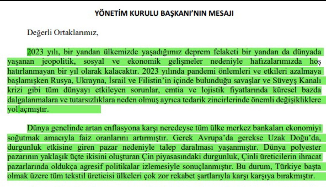 barbarosababa's tweet photo. #sasa 2023 faaliyet raporunu okudum.Önemli gördüğüm  hususlari faaliyet raporu gorselleri ile birlikte özet olarak bu twet altina yazacağım.Faydasi olması dileği ile.Tesir ettiren Allahdır.
1)Patronun mesajı:2023 yılında yaşanan daralma ve satışlardan baskının cevabı gibi sanki https://t.co/n2IkYpQc8i