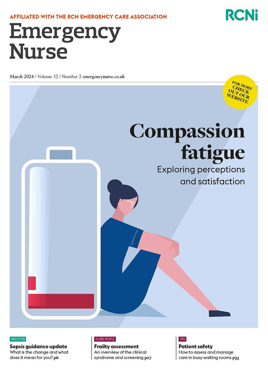 Sophie Blakemore (@editor_sophie) on Twitter photo 📢Emergency Nurse March issue is out rcni.com/emergency-nurse!
Featuring compassion satisfaction and fatigue <a href="/PlymUniACP/">Advanced Clinical Practice @ Plym Uni</a>, <a href="/NICEComms/">NICE</a> sepsis guideline update, frailty assessment in the ED <a href="/godalmingjarman/">Heather Jarman RN 💙</a>, CPD on maintaining a safe environment in ED waiting rooms and more... 📢Emergency Nurse March issue is out rcni.com/emergency-nurse!
Featuring compassion satisfaction and fatigue <a href="/PlymUniACP/">Advanced Clinical Practice @ Plym Uni</a>, <a href="/NICEComms/">NICE</a> sepsis guideline update, frailty assessment in the ED <a href="/godalmingjarman/">Heather Jarman RN đź’™</a>, CPD on maintaining a safe environment in ED waiting rooms and more...