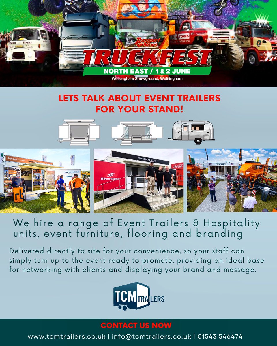 Truckfest exhibitors…have you planned your stand yet? Are you relying on the weather being dry or would you like to safe-proof your pitch from the Great British weather?
Give us a call on 01543 546474 to find out about our exhibition deals to ensure you stand out from the crowd.