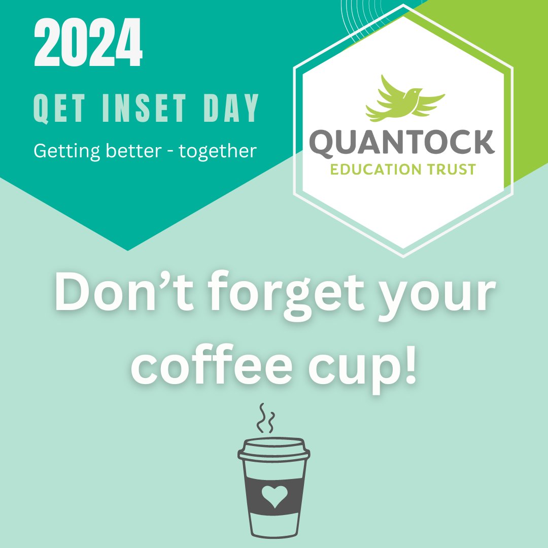 EdQuantock's tweet image. Only a few days to go until our whole Trust joins together for our Inset day! There will be plenty of teas and coffees to power us through the day... don't forget to bring your reusable cups and bottles! @Haygrove @SexeysSchool #qettingbettertogether