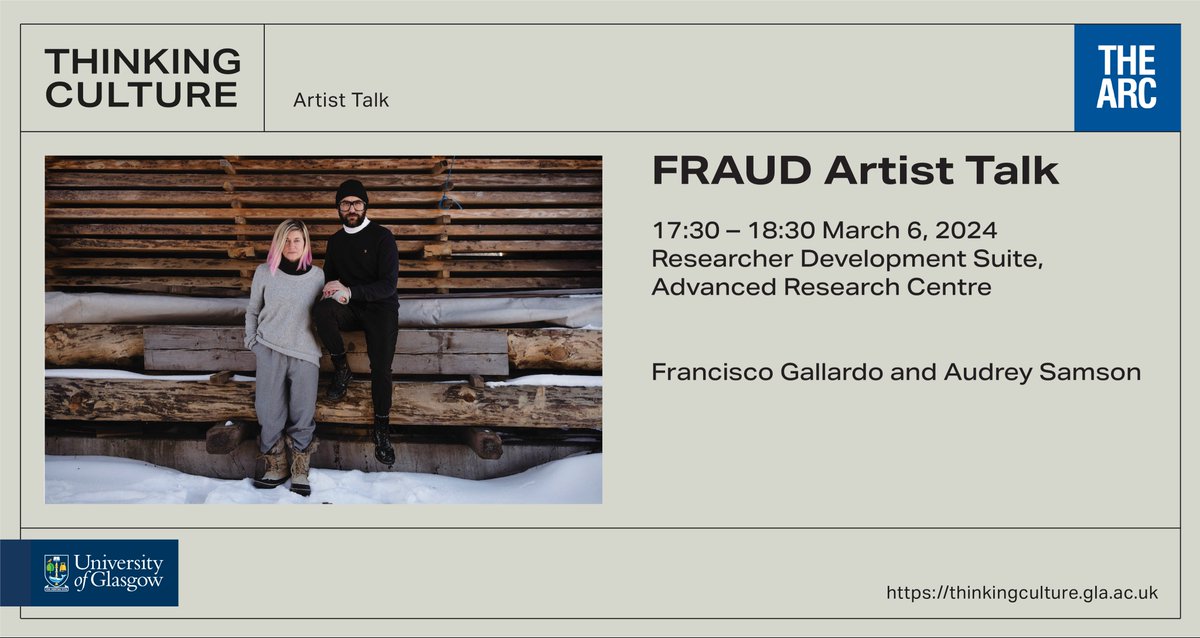 Join FRAUD for a free talk about their work at 5.30pm at @UofGARC. FRAUD is a London-based artist/architect duo which develops modes of art-led enquiry, examining financialisation through extractive practices. There’s still time to get tickets here: fraud-artist-talk.eventbrite.co.uk