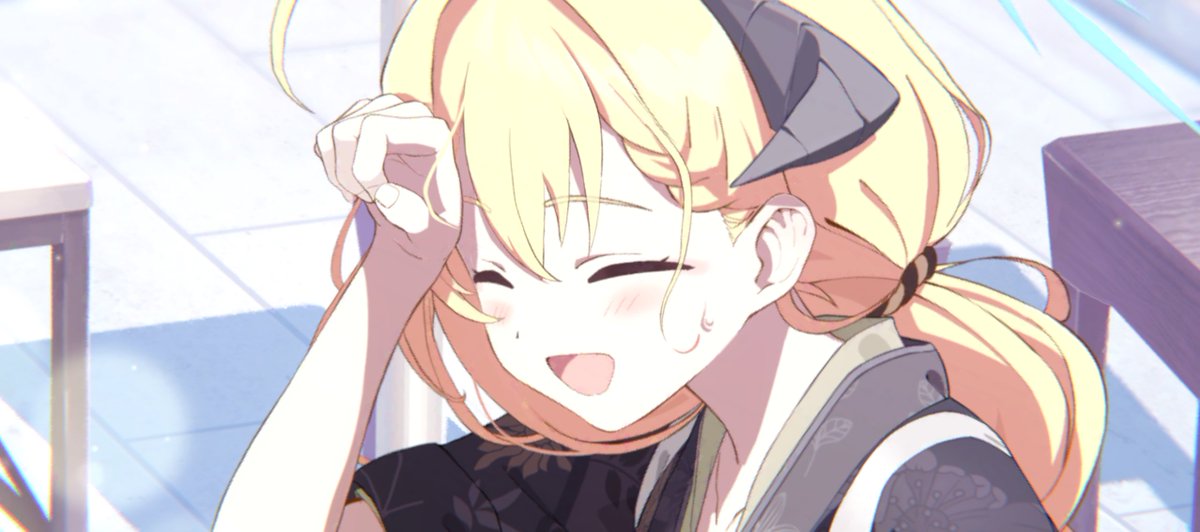 1girl blonde hair closed eyes solo horns blush open mouth  illustration images