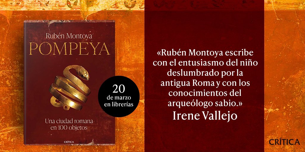 ⏳ En dos semanas verá la luz mi libro:

🌋 ‘Pompeya. Una ciudad romana en 100 objetos’ 🏺

📗 Este proyecto tiene mucho de mi pasión y admiración por el mundo antiguo. Gracias a todos los que habéis inspirado este viaje literario, que, espero, abra ventanas a otras realidades 🙏🏼