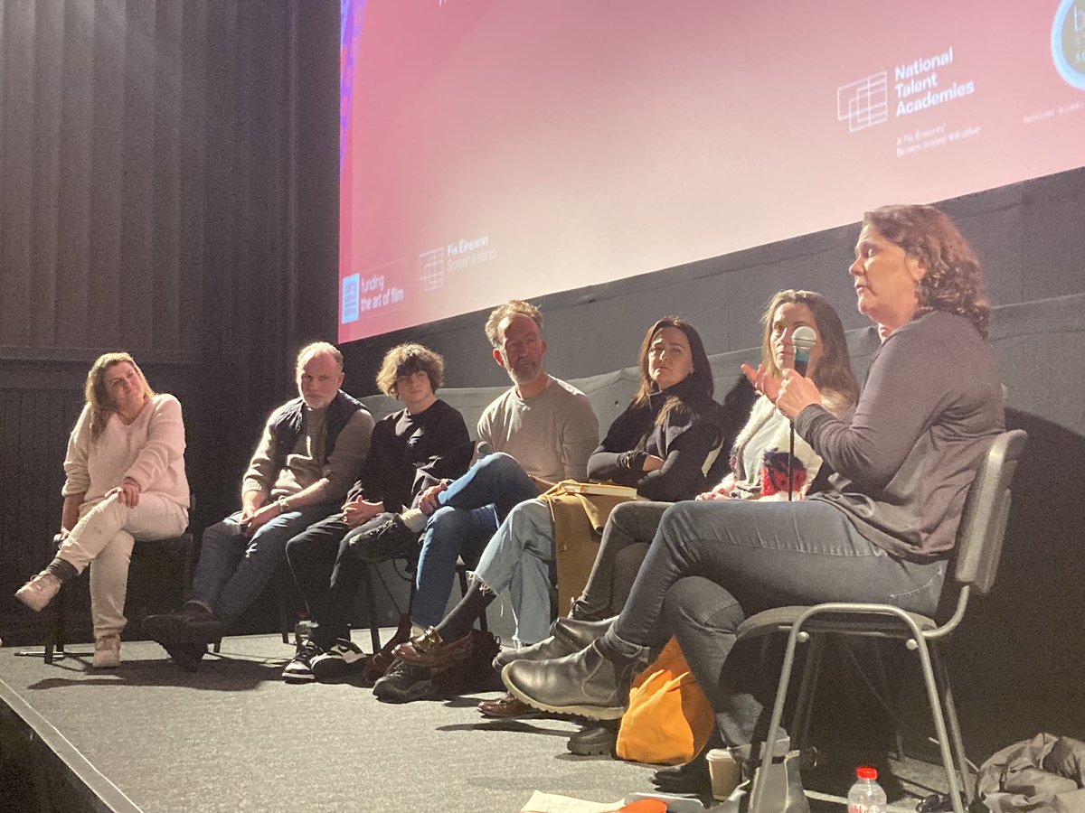 Cast and crew of Flora & Son panel discussion as part of #IFICareersInScreen2024 with director/writer John Carney, producer Rebecca O’Flanagan, actor Oren Kinlan, costume designer Triona Lillis, hair designer Lyndsey Herron, makeup designer Barbara Conway.