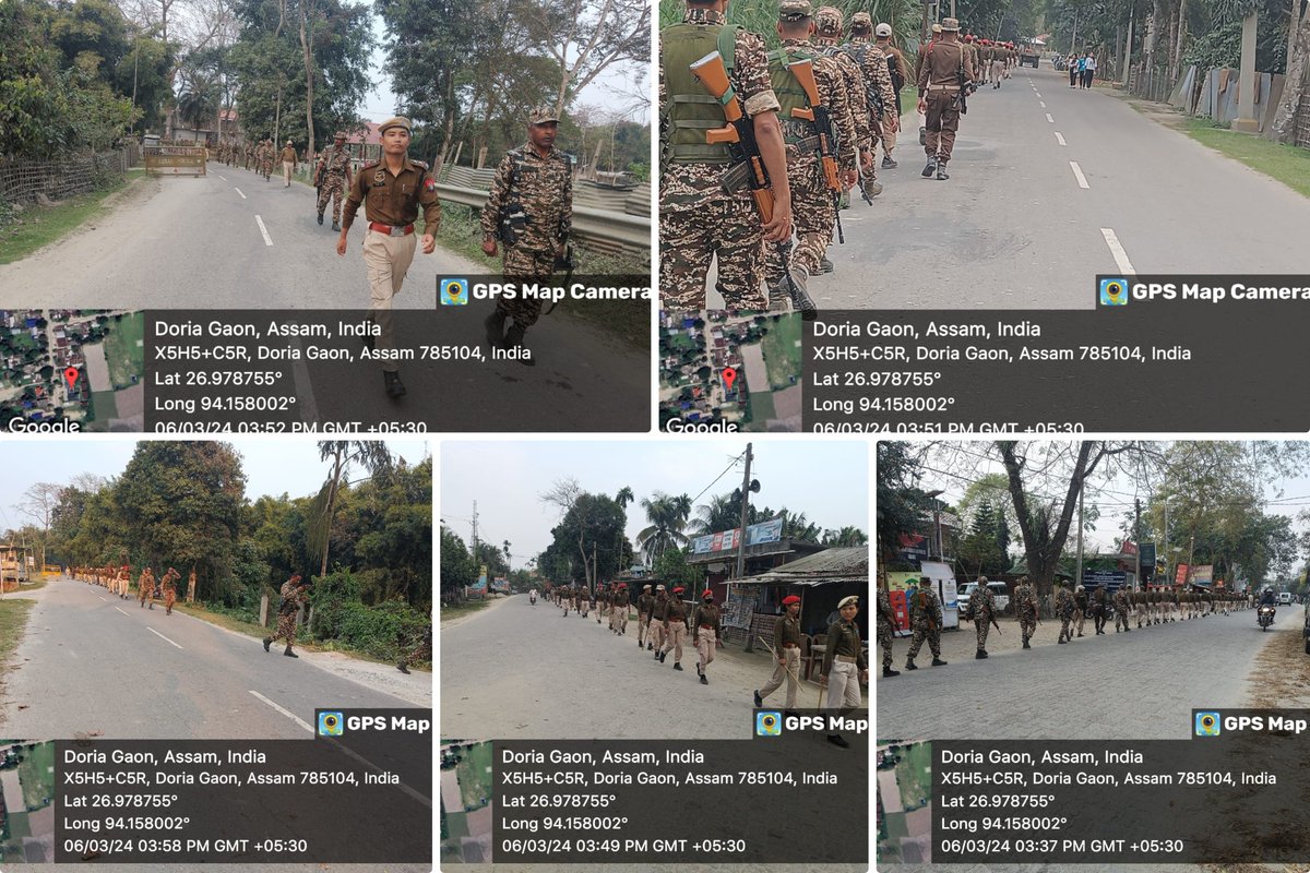 Majuli Police conducted Area Domination & Foot Patrolling in collaboration with CRPF to ensure maintenance of Law & Order situation in the District. @CMOfficeAssam @assampolice @DGPAssamPolice @gp