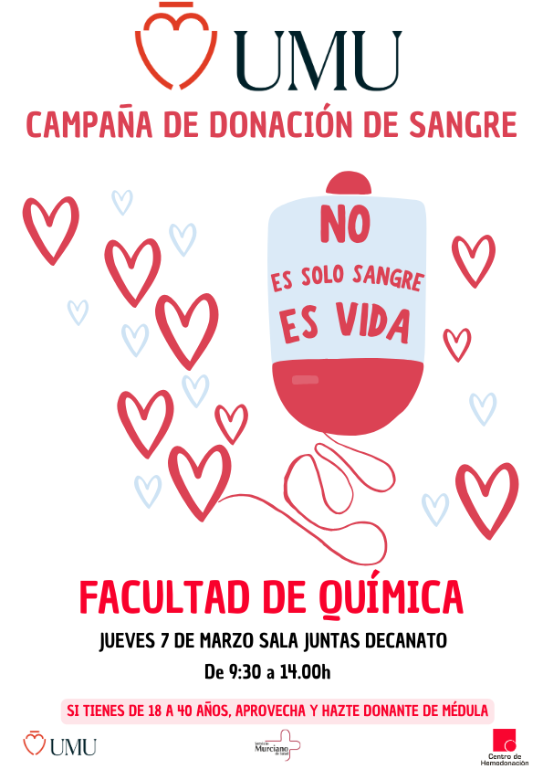 ¡DONACIONES! 🩸 Seguimos con la campaña de #Donacióndesangre en @UMU Mañana os esperamos en @QuimicaUm @delequium para #DonarSangre y #regalar #vida Requisitos para #donarsangre ow.ly/CV0i50Mmvm2 🗓️Calendario: i.mtr.cool/iaipafthcm