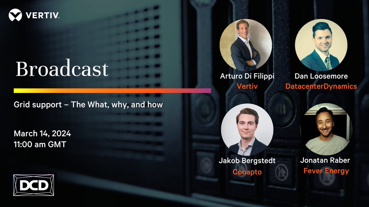 Vertiv's tweet image. Join us for an exclusive live stream on March 14th at 11:00 am GMT as we delve into the importance of grid support and frequency regulation services in maintaining electricity stability. Don&apos;t miss out! ms.spr.ly/6017cZhEb 
#GridSupport #RenewableEnergy #DataCenter