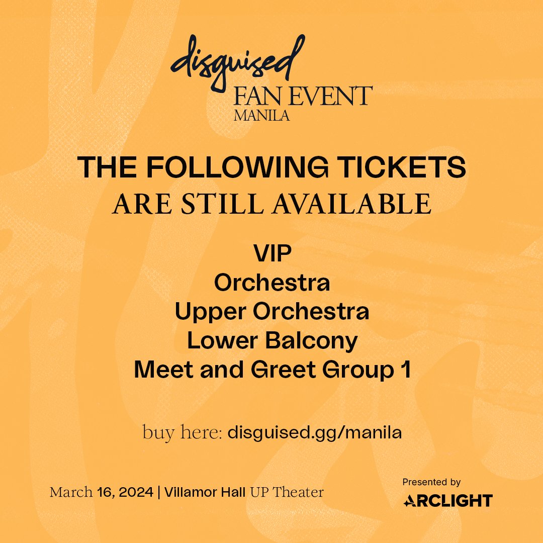 Don't miss the chance to meet Disguised Toast and friends on March 16, 2024, at Villamor Hall, UP Theater! 

Tickets are still available at disguised.gg/manila