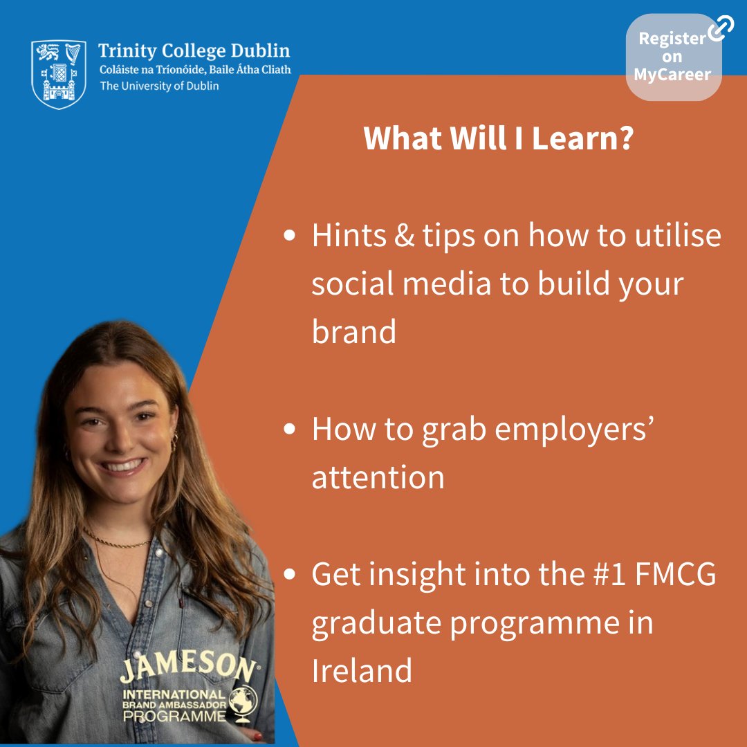 Who's ready to build their brand? 🙋‍♀️Join Holly from the Jameson International Brand Ambassador Programme online via Zoom 💻on 14 March, 1pm-2pm for tips on how to utilise social media to build your brand Register: bit.ly/Login-MyCareer