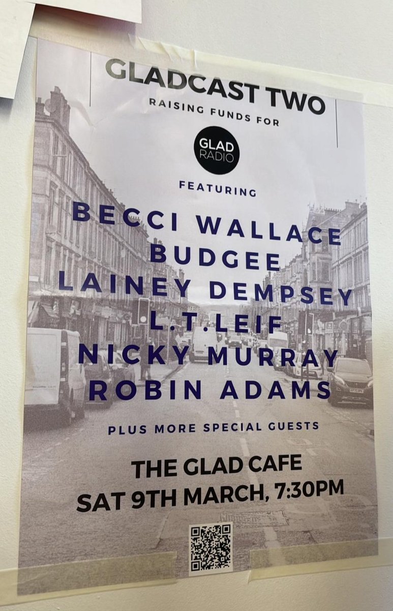 Join us at @thegladcafe this Saturday to raise funds for @GladRadio, a non-profit, free-to-use podcast studio based in the southside of Glasgow that provides equipment and training to the community. 😃

Tickets available at
m.bpt.me/event/6241149

glad.radio