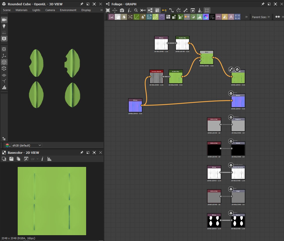Been making some leaves using Substance Designer to properly display them. For this, I followed the following tutorial: youtube.com/watch?v=zbggCK…
