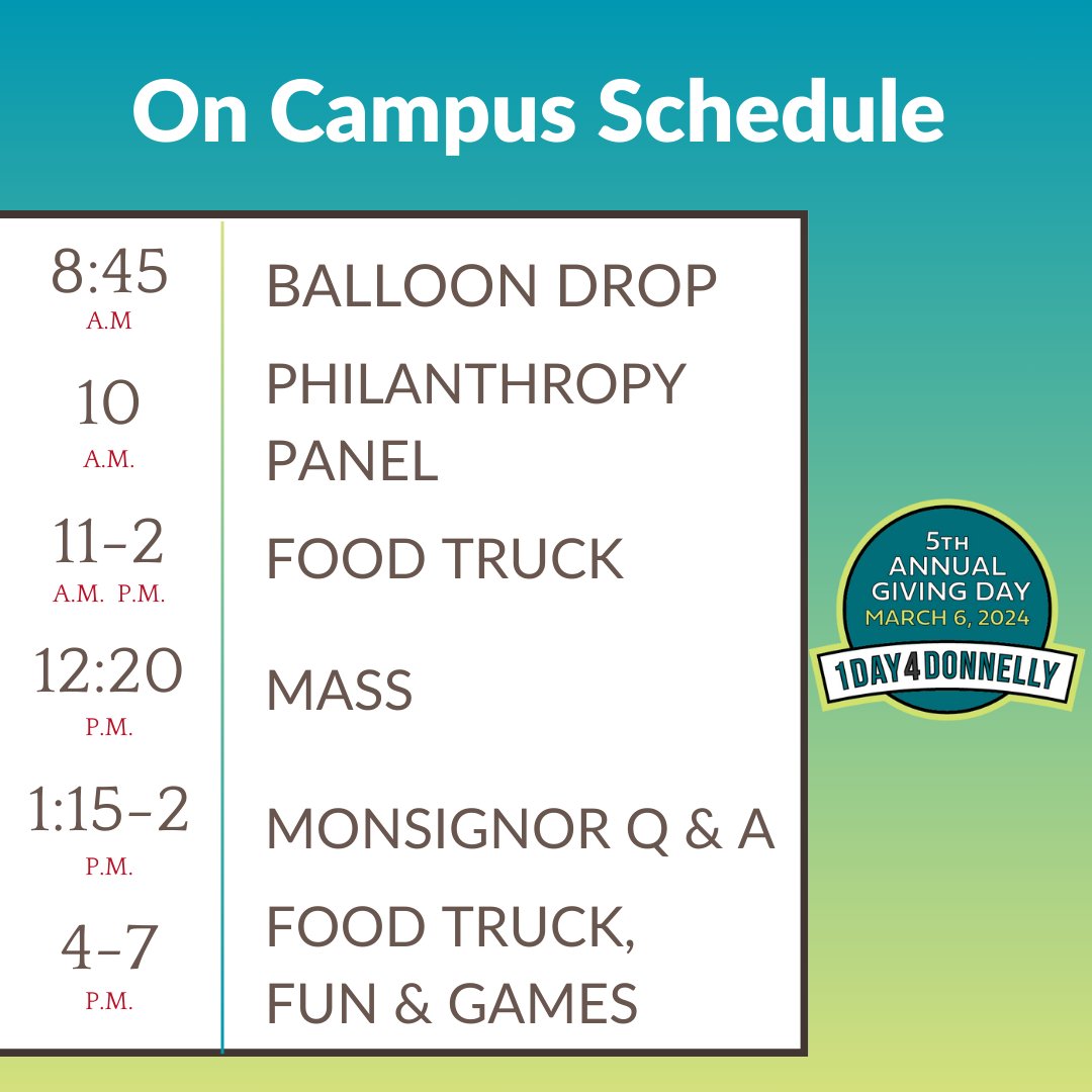 DonnellyCollege's tweet image. #1Day4Donnelly has begun! For every $100 you give, you’ll be entered into a lucky draw for two Club Level @Chiefs tickets and a gold-level parking pass. Donate in person on campus for a bonus entry. $10k by 11 a.m. if our 1st match goal. #GiveNow at donnelly.edu/give/1day4donn….