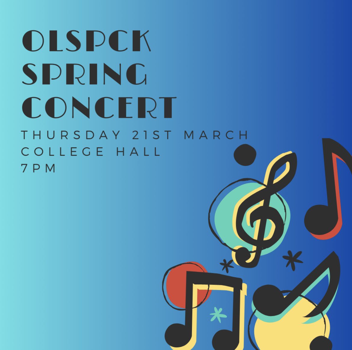 Our College Concert will take place on 21st March. Tickets will be available on the night - everyone is welcome! 🎶