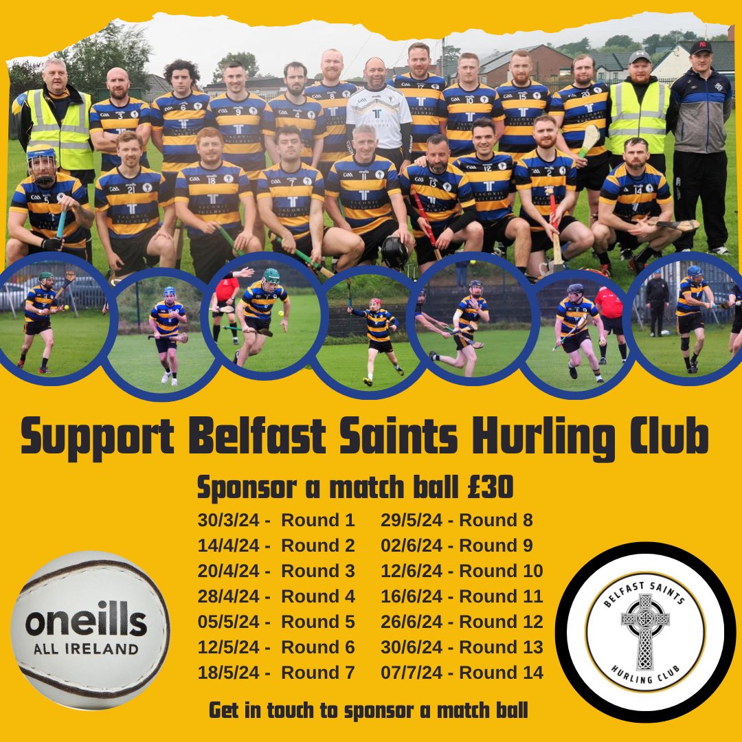 Support Belfast Saints Hurling Club 

Local business and individuals, can you help support Belfast Saints Hurling Club this year by sponsoring a match day sliotar.

Sponsors will be promoted on our socials media pages.

Please get in touch if you can help us out!