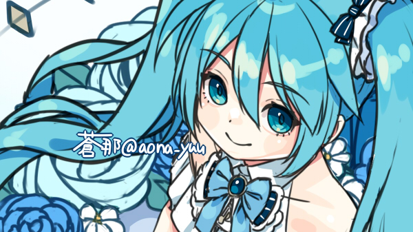 hatsune miku 1girl solo twintails long hair flower smile blue flower  illustration images
