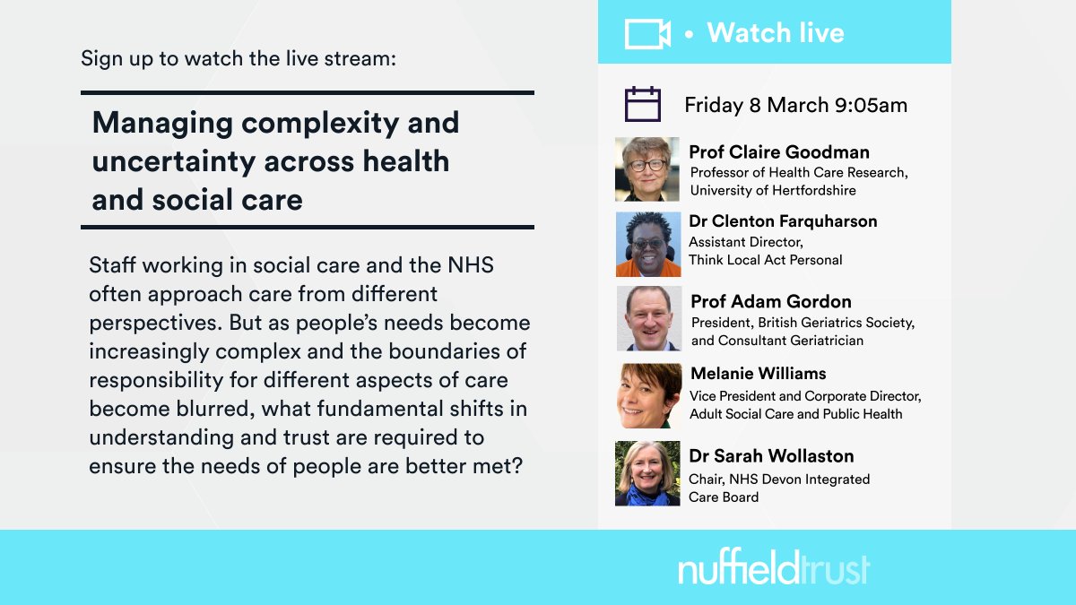 Nuffield Trust (@nuffieldtrust) on Twitter photo On Friday morning, <a href="/HDEMCOP/">Claire Goodman💚</a> <a href="/MelanieNottsDA/">Melanie Williams</a> <a href="/adamgordon1978/">Adam Gordon MBE</a> <a href="/NHSDevon/">NHS Devon</a> <a href="/clentonF/">Dr C Farquharson CBE</a> discuss the boundaries of responsibility for different aspects of care as people's needs become more complex. 8/10 On Friday morning, <a href="/HDEMCOP/">Claire Goodman💚</a> <a href="/MelanieNottsDA/">Melanie Williams</a> <a href="/adamgordon1978/">Adam Gordon MBE</a> <a href="/NHSDevon/">NHS Devon</a> <a href="/clentonF/">Dr C Farquharson CBE</a> discuss the boundaries of responsibility for different aspects of care as people's needs become more complex. 8/10