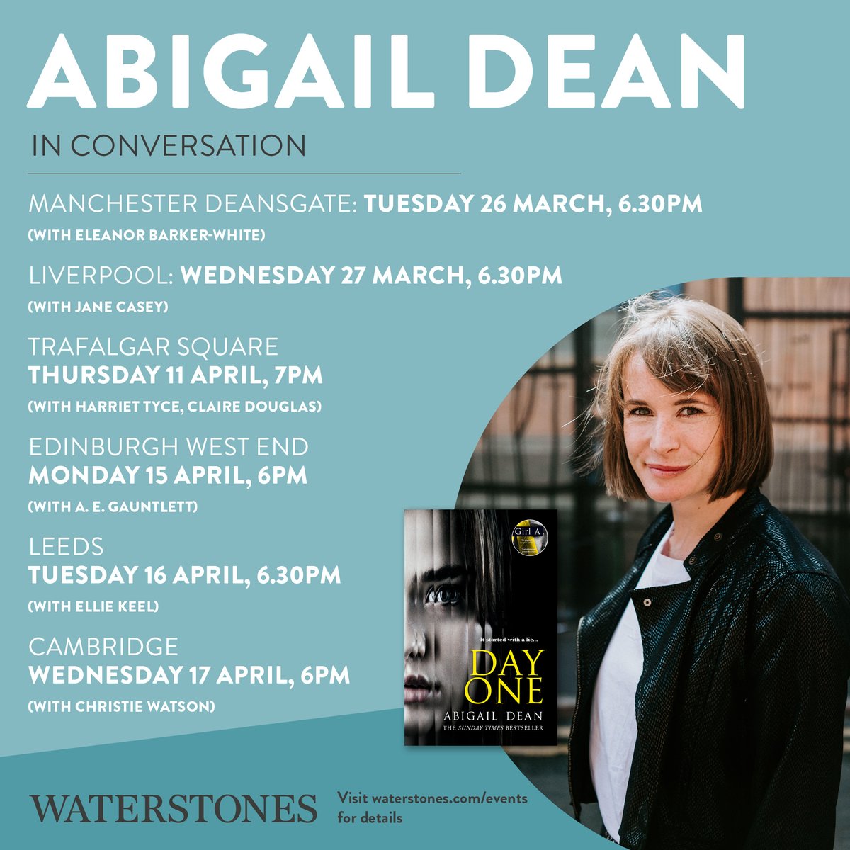 This is your chance to see the global bestselling author, @abigailsdean on her upcoming book tour! Celebrating the launch of her breathtaking new novel, DAY ONE, with a series of events at @Waterstones bookshops across the country. Book your ticket now: waterstones.com/events/search/…