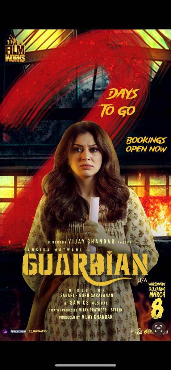 2 Days To Go! #Guardian movie coming to hit cinemas on 8th March 2024. Get yourself ready 🎬 @ihansika #VijayChandar #sabarigireesan