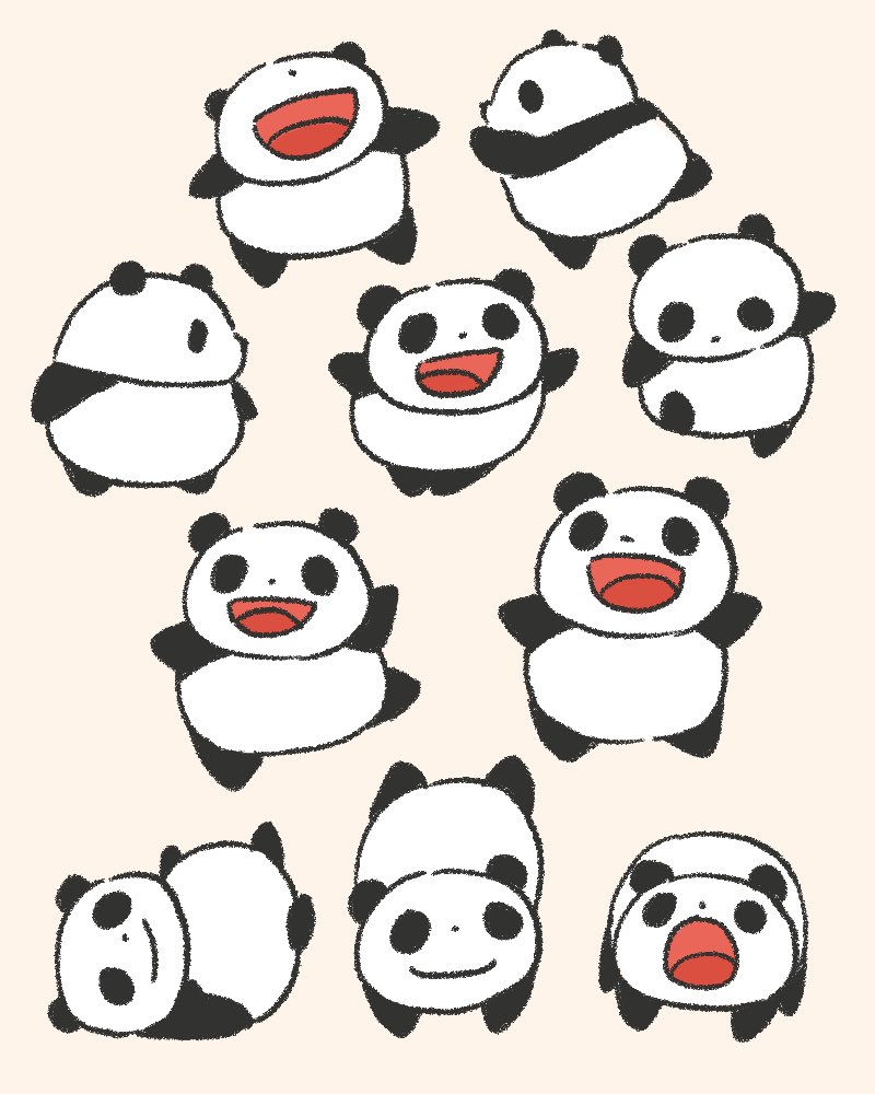 no humans panda simple background open mouth smile multiple views animal focus  illustration images