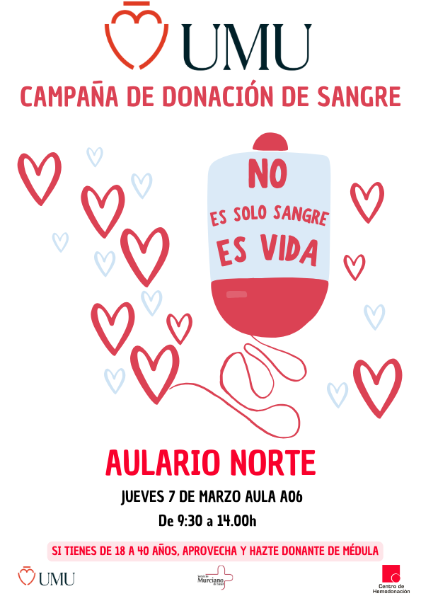 ¡DONACIONES! 🩸 Seguimos con la campaña de #Donacióndesangre en @UMU Mañana os esperamos en @AularioNorte para #DonarSangre y #regalar #vida Requisitos para #donarsangre ow.ly/CV0i50Mmvm2 🗓️Calendario: i.mtr.cool/iaipafthcm
