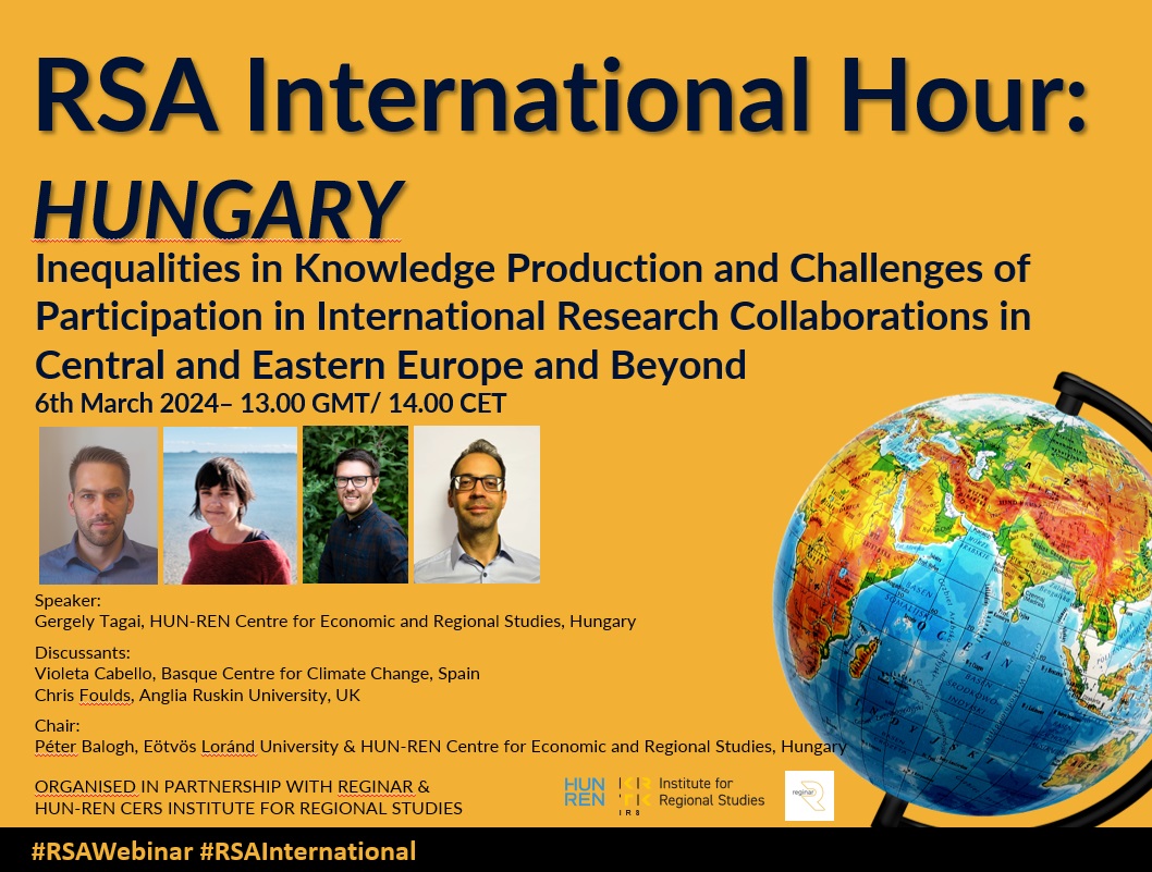 Regional Studies Association (@regstud) on Twitter photo Kicking off today’s #RSAInternational Hour Hungary is our webinar chair <a href="/PterBalogh6/">Péter Balogh</a>. This edition is organised in partnership with the Reginar webinar series of <a href="/KrtkRki/">Institute for Regional Studies @KRTK_HU</a> & supported by the results of a <a href="/SSHCentreEU/">SSH CENTRE EU</a> research project. Kicking off today’s #RSAInternational Hour Hungary is our webinar chair <a href="/PterBalogh6/">Péter Balogh</a>. This edition is organised in partnership with the Reginar webinar series of <a href="/KrtkRki/">Institute for Regional Studies @KRTK_HU</a> & supported by the results of a <a href="/SSHCentreEU/">SSH CENTRE EU</a> research project.