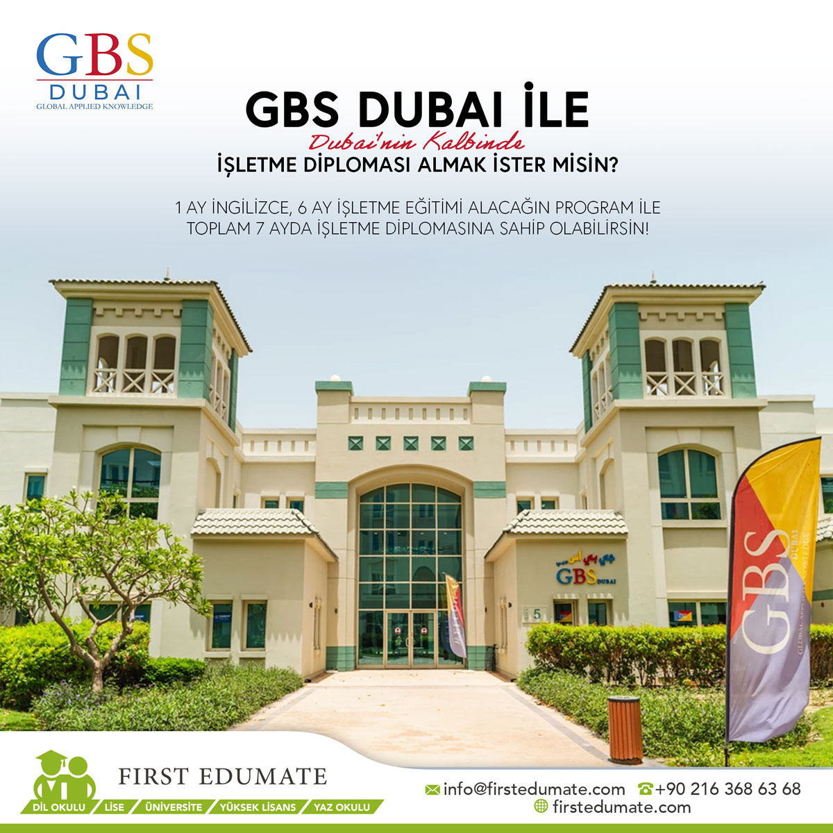GBS Dubai ile Dubai'nin Kalbinde İşletme Diploması Almak İster misin?

1 Ay İngilizce, 6 ay işletme eğitimi alacağın program ile toplam 7 Ay'da işletme diplomasına sahip olabilirsin!

📩 info@firstedumate.com
🔗 firstedumate.com

#dubai #GBSDubai #dilkursu #ingilizcekursu